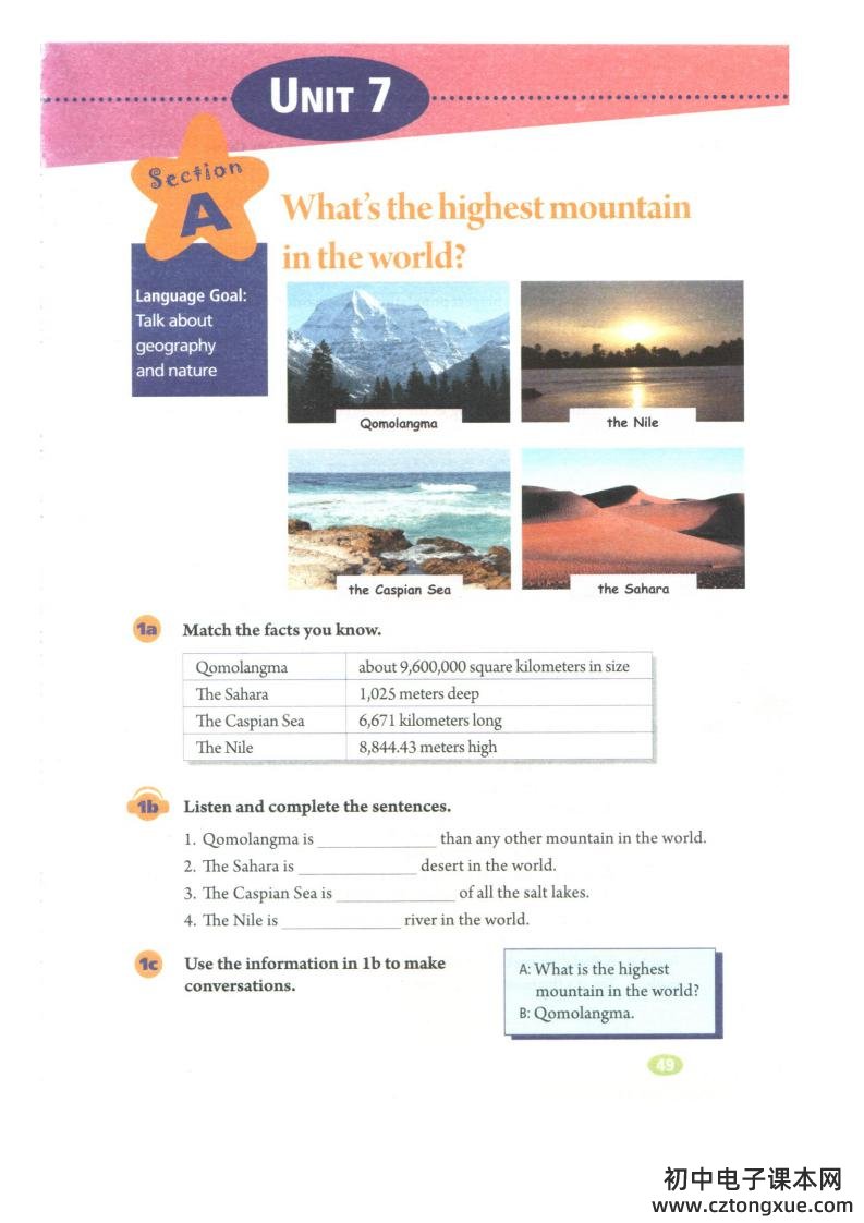 Unit 7 What’s the highest mountain in the world?